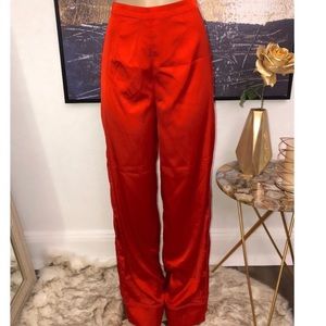 House of CB red satin palazzo wide pants